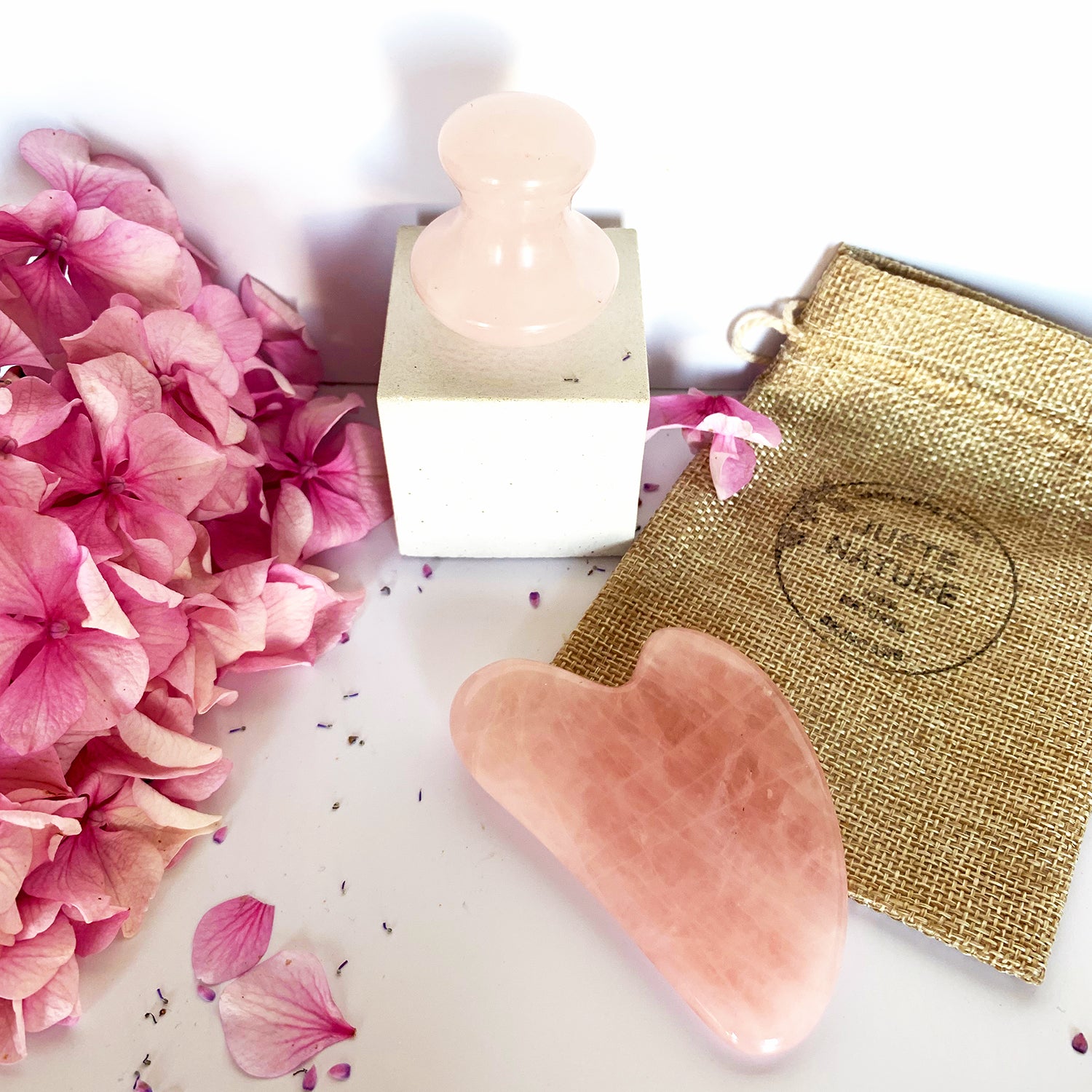 Juste Nature mushroom and rose quartz guasha tool